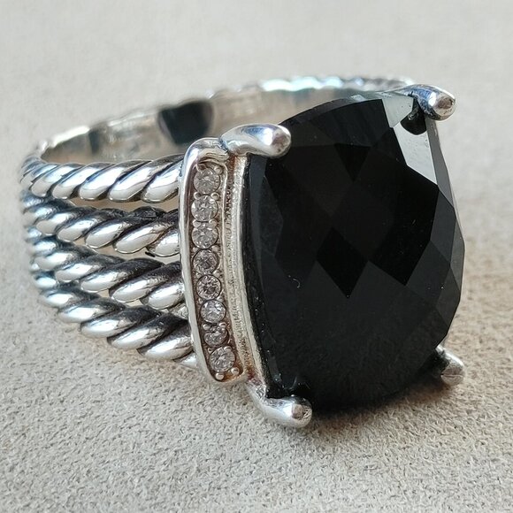 David Yurman Wheaton 925 Sterling Silver Ring Black Onyx & Diamond size 9 - Picture 1 of 11